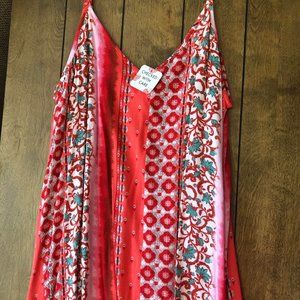 Red and cream thin strap maxi summer dress